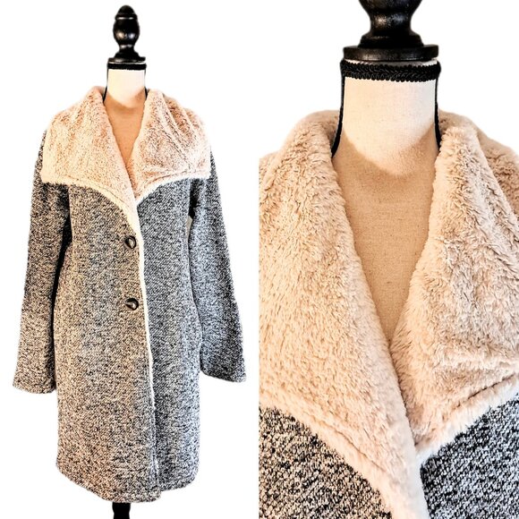 Steve Madden Sylish Faux Fur Shawl Collar Women’s Jacket Size L - Picture 1 of 10